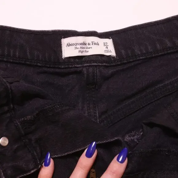Abercrombie & Fitch The Mom short high rise Black Denim Cutoff Short Size 27/4 - Picture 3 of 3